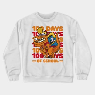 100 Days of school typography featuring a T-rex dino with bacpack #2 Crewneck Sweatshirt